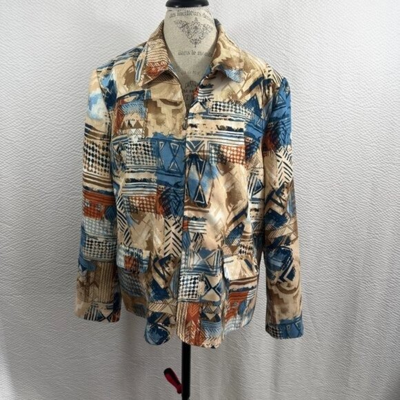 Alfred Dunner Jackets & Blazers - Alfred Dunner Abstract Super Soft Southwestern Full Zip Lined Pockets Jacket